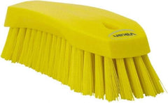 Vikan - 1.3" Bristle Length, Polyester Utility Scrub Brush - 7" Long x 3" Wide Head, 8" OAL, Yellow, Polypropylene Block - Industrial Tool & Supply