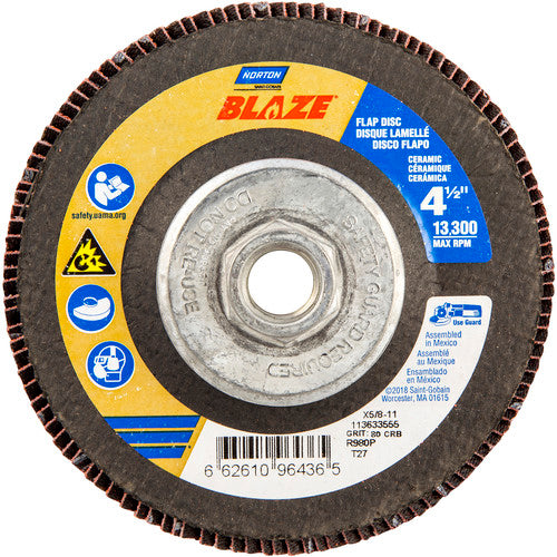 ‎4-1/2″ × 1/4″ × 5/8″-11 SG Blaze R980P Flap Disc Type 27 Flat 80 Grit - Industrial Tool & Supply
