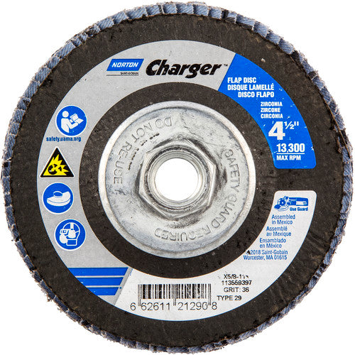 ‎4-1/2″ × 1/4″ × 5/8″ Charger R822 Flap Disc Type 29 Conical 36 Grit - Industrial Tool & Supply