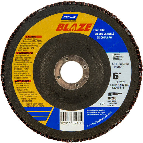 6″ × 7/8″ 60 Grit Type 27 Blaze Flap Disc - Industrial Tool & Supply