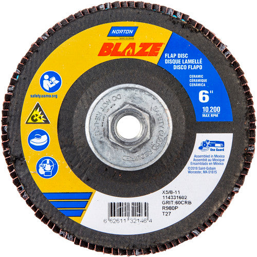 ‎6″ × 5/8″-11 60 Grit Type 27 Blaze Flap Disc - Industrial Tool & Supply