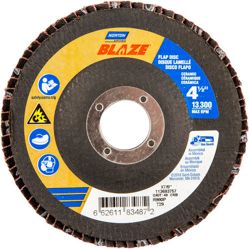 ‎4-1/2 × 7/8″ Blaze Fiberglass Conical Flap Disc Type 29 40 Grit R980P Premium Ceramic Alumina - Industrial Tool & Supply