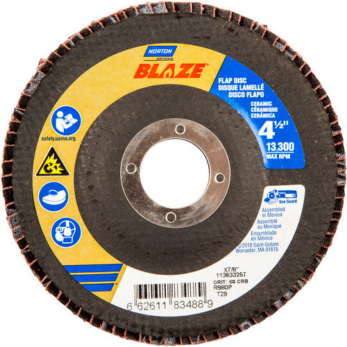 ‎4-1/2 × 7/8″ Blaze Fiberglass Conical Flap Disc Type 29 60 Grit R980P Premium Ceramic Alumina - Industrial Tool & Supply