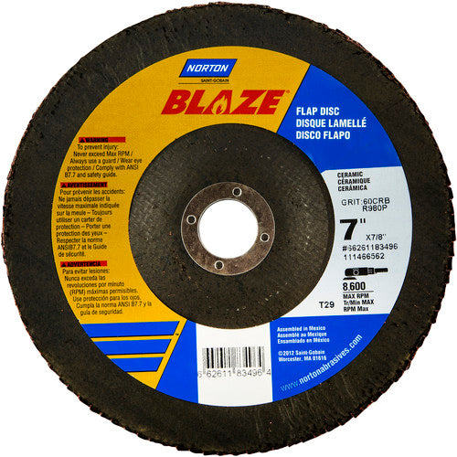 7″ × 1/4″ × 7/8″ SG Blaze R980P Flap Disc Type 29 Conical 80 Grit - Industrial Tool & Supply