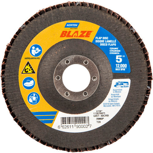 5 × 7/8″ Blaze Fiberglass Conical Flap Disc Type 29 40 Grit R980P Premium Ceramic Alumina - Industrial Tool & Supply