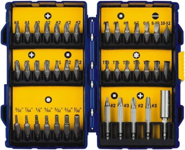 Irwin - 40 Piece, 1/4" Drive Screwdriver Bit Set - #1 to #3 Phillips, 0.05 to 1/4" Hex, 1.27 to 10mm Hex, T10 to T40 Torx - Industrial Tool & Supply