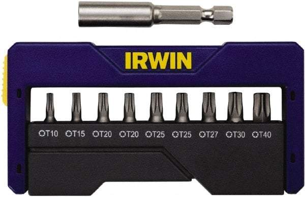 Irwin - 10 Piece, 1/4" Drive Screwdriver Insert Bit Set - 0.05 to 1/4" Hex, 1.27 to 10mm Hex, T10 to T40 Torx - Industrial Tool & Supply