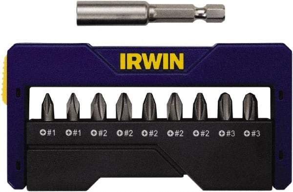 Irwin - 10 Piece, 1/4" Drive Screwdriver Insert Bit Set - #1 to #3 Phillips, 0.05 to 1/4" Hex, 1.27 to 10mm Hex - Industrial Tool & Supply
