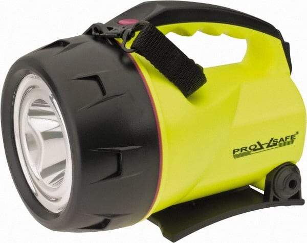 PRO-SAFE - White LED Bulb, Spotlight/Lantern Flashlight - Black, Yellow Plastic Body, 4 D Batteries Not Included - Industrial Tool & Supply