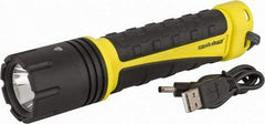 PRO-SAFE - White LED Bulb, 500 Lumens, Industrial/Tactical Flashlight - Black, Yellow Aluminum Body, 4 AA Batteries Not Included - Industrial Tool & Supply