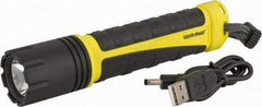 PRO-SAFE - White LED Bulb, 280 Lumens, Industrial/Tactical Flashlight - Black, Yellow Aluminum Body, 4 AAA Batteries Not Included - Industrial Tool & Supply