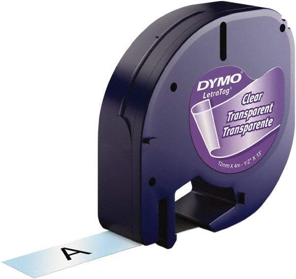 Dymo - 1/2" Wide x 156" Long, Black On Clear Plastic Label Printer Cartridge - For DYMO Letratag Printers - Industrial Tool & Supply