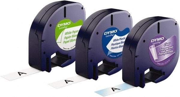 Dymo - 1/2" Wide x 156" Long, Black on White & Black On Clear Plastic/Paper Label Printer Cartridge - For DYMO Letratag Printers - Industrial Tool & Supply