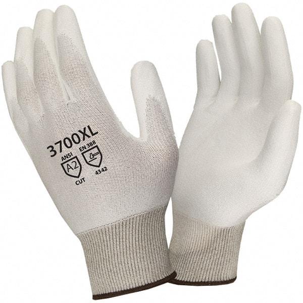 Cordova - Size L, ANSI Cut Lvl 2, Puncture Lvl 2, Abrasion Lvl 4, Cut & Puncture Resistant Gloves - Palm Coated, White - Industrial Tool & Supply