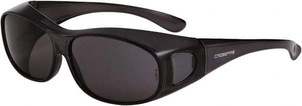 CrossFire - Smoke Lenses, Framed Safety Glasses - Scratch Resistant, Crystal Black Frame, Size Universal, Over the Glasses - Industrial Tool & Supply