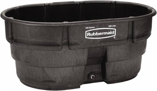 Rubbermaid - 150 Gallon Black Oval Plastic Stock Tank - 25" High x 39" Diam - Industrial Tool & Supply