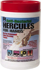 Hercules - Pre-Moistened Hand Cleaning Wipes - Canister, 12" x 10" Sheet Size, White - Industrial Tool & Supply