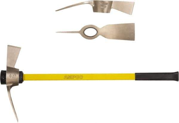 Ampco - 5 Lb Head Nonsparking Mattock - 36-1/4" OAL, 16" Long Blade, Fiberglass Straight Handle - Industrial Tool & Supply