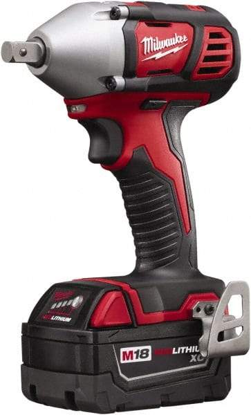 Milwaukee Tool - 1/2" Drive 18 Volt Pistol Grip Cordless Impact Wrench & Ratchet - 0 to 2,200 RPM, 0 to 3,350 BPM, 183 Ft/Lb Torque, 2 Lithium-Ion Batteries Included - Industrial Tool & Supply