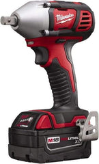 Milwaukee Tool - 1/2" Drive 18 Volt Pistol Grip Cordless Impact Wrench & Ratchet - 0 to 2,200 RPM, 0 to 3,350 BPM, 183 Ft/Lb Torque, 2 Lithium-Ion Batteries Included - Industrial Tool & Supply