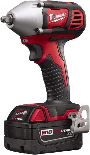 Milwaukee Tool - 3/8" Drive 18 Volt Pistol Grip Cordless Impact Wrench & Ratchet - 0 to 2,200 RPM, 0 to 3,200 BPM, 167 Ft/Lb Torque, 2 Lithium-Ion Batteries Included - Industrial Tool & Supply