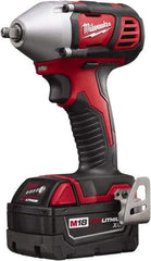 Milwaukee Tool - 3/8" Drive 18 Volt Pistol Grip Cordless Impact Wrench & Ratchet - 0 to 2,200 RPM, 0 to 3,200 BPM, 167 Ft/Lb Torque, 2 Lithium-Ion Batteries Included - Industrial Tool & Supply