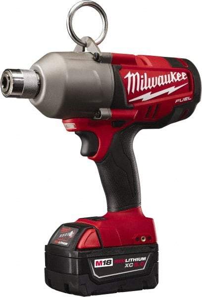 Milwaukee Tool - 7/16" Drive 18 Volt Pistol Grip Cordless Impact Wrench & Ratchet - 1,700 RPM, 0 to 2,300 BPM, 500 Ft/Lb Torque, 2 Lithium-Ion Batteries Included - Industrial Tool & Supply