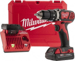 Milwaukee Tool - 18 Volt 1/2" Chuck Pistol Grip Handle Cordless Drill - 0-400 & 0-1800 RPM, Keyless Chuck, Reversible, 2 Lithium-Ion Batteries Included - Industrial Tool & Supply