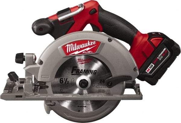 Milwaukee Tool - 18 Volt, 6-1/2" Blade, Cordless Circular Saw - 5,000 RPM, 1 Lithium-Ion Battery Included - Industrial Tool & Supply