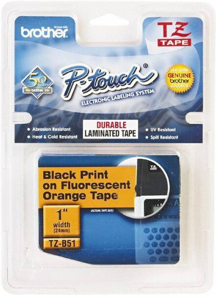 Brother - 1" Wide, Fluorescent Orange Tape Cassette - For Label Maker - Industrial Tool & Supply