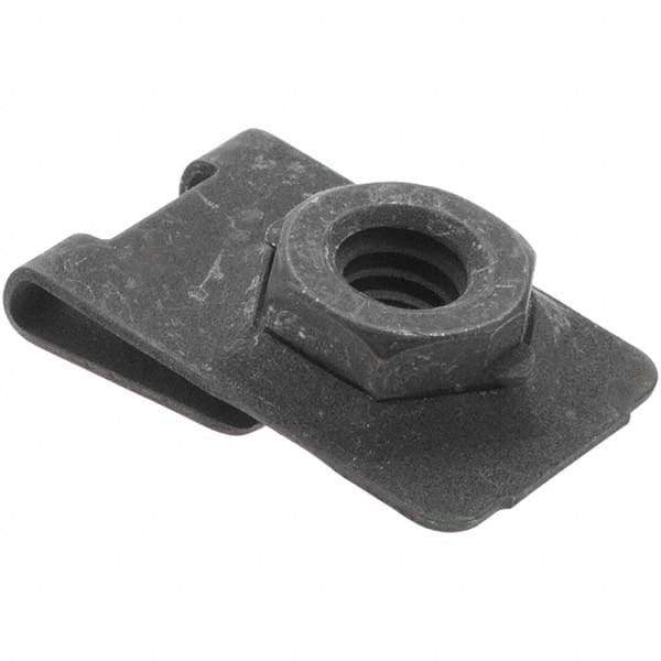 Value Collection - 1/4-20 Screw, 0.032 to 0.093" Thick, Spring Steel J Nut - 1/2" Center Edge, Black Phosphate Finish - Industrial Tool & Supply