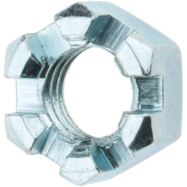 Value Collection - 1/2-13 UNC Grade 2 Steel Slotted Locknut - 3/4" Width Across Flats, 7/16" High, Zinc-Plated Finish - Industrial Tool & Supply
