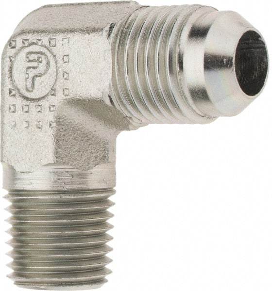 Parker - 3/8" Tube OD, 37° Steel Flared Tube Male Elbow - 1/4 NPTF - Industrial Tool & Supply