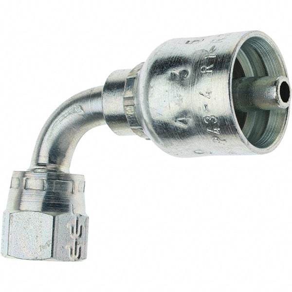 Parker - 1/2-20 Female JIC Steel Hydraulic Hose Female JIC Swivel & 90° Elbow - -4 Hose Size, 1/4" Hose Diam - Industrial Tool & Supply