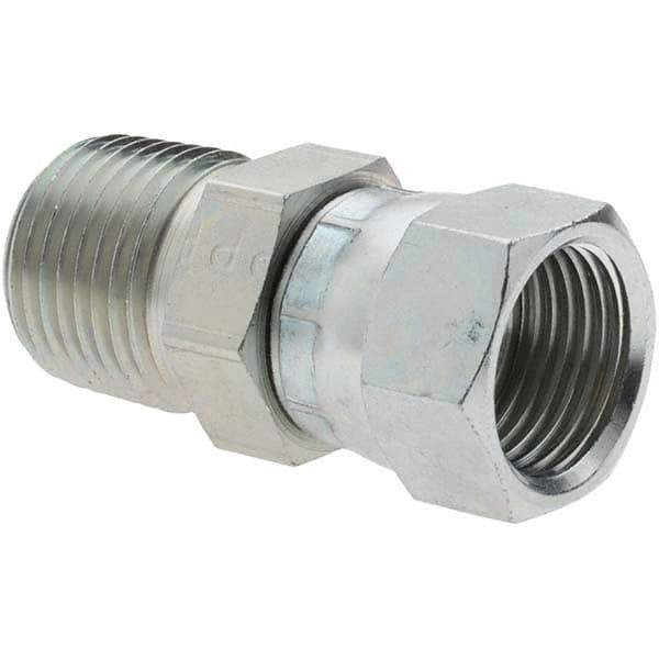 Parker - 1/2" Tube OD, 37° Steel Flared Tube Swivel Connector - 1/2-14 NPTF, Flare x NPTF Ends - Industrial Tool & Supply