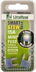 Value Collection - 15 Amp, 32 VDC, Automotive Fuse - 10.83" Long, Blue, Littlefuse MIN015 - Industrial Tool & Supply