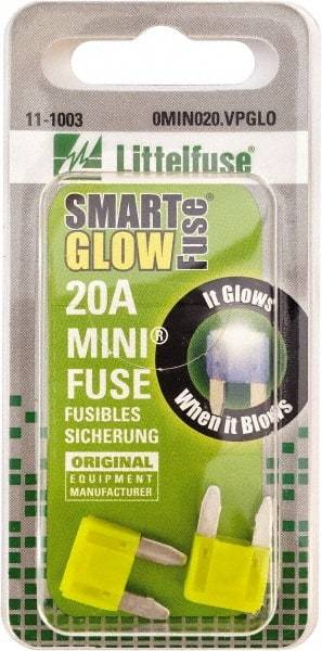 Value Collection - 20 Amp, 32 VDC, Automotive Fuse - 10.83" Long, Yellow, Littlefuse MIN020 - Industrial Tool & Supply