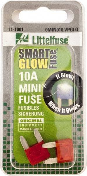 Value Collection - 10 Amp, 32 VDC, Automotive Fuse - 10.83" Long, Red, Littlefuse MIN010 - Industrial Tool & Supply