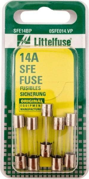 Value Collection - 32V AC/DC, 14 Amp, Fast-Acting Miniature Glass/Ceramic Fuse - 1-1/16" OAL, 1/4" Diam - Industrial Tool & Supply
