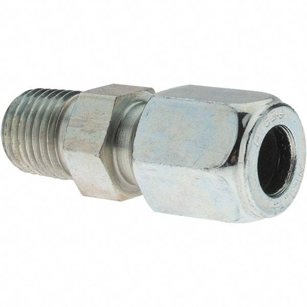 Parker - Metal Flareless Bite Tube 3/8" OD Male Connector - 1/4 NPTF - Industrial Tool & Supply