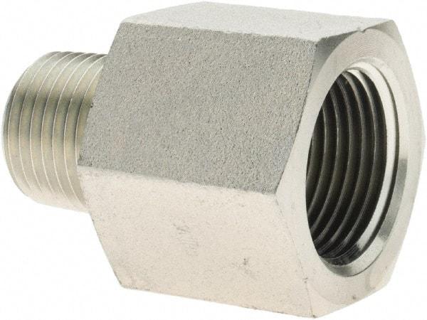Parker - 1/2 Male Thread x 3/4 Female Thread, Steel Industrial Pipe Adapter - MNPTF x FNPTF, 4,000 psi - Industrial Tool & Supply
