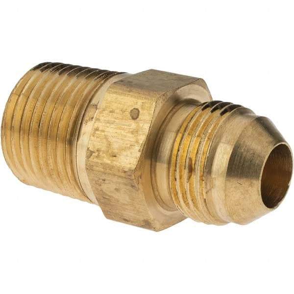 Parker - 1/2" Tube OD, 37° Brass Flared Tube Male Adapter - 1/2-14 NPTF, Flare x NPTF Ends - Industrial Tool & Supply