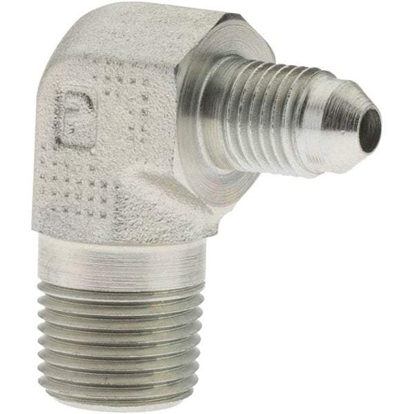 Parker - 1/4" Tube OD, 37° Steel Flared Tube 90° Elbow - 3/8-18 NPTF, Flare x NPTF Ends - Industrial Tool & Supply