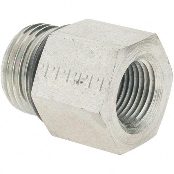 Parker - 7/8-14 Male Thread x 3/8 Female Thread, Zinc Plated Steel Industrial Pipe Adapter - Male Straight Thread O-Ring x Female NPTF, 5,000 psi - Industrial Tool & Supply