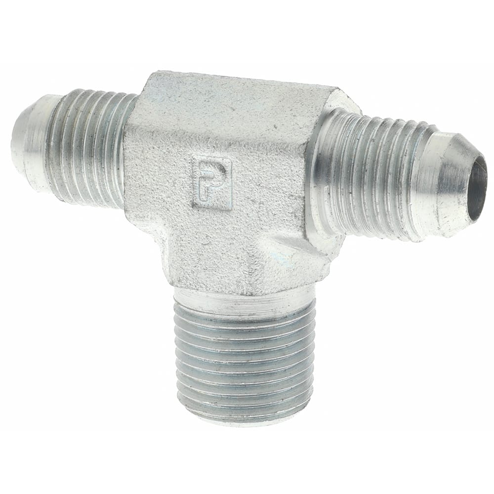 Parker - 3/8" Tube OD x 3/8-18 NPTF 37° Steel Flared Tube Male Branch Tee - Industrial Tool & Supply