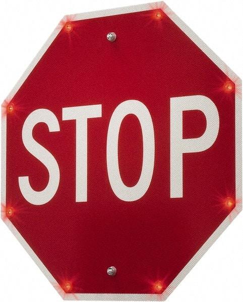 TAPCO - "Stop", 30" Wide x 30" High, Aluminum Stop & Yield Signs - 0.08" Thick, Red/White, Diamond Grade Reflectivity, Octagon, Post Mount - Industrial Tool & Supply
