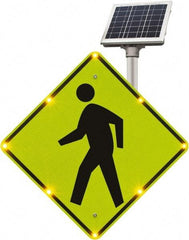 TAPCO - "No Legend - Blank Square in the Middle", "Pedestrian Crossing", 36" Wide x 36" High, Metal Pedestrian Crossing Signs - Fluorescent Yellow, Green, Diamond Grade Reflectivity, Diamond, Post Mount - Industrial Tool & Supply