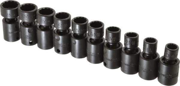 Proto - 10 Piece 3/8" Drive Standard Impact Socket Set - 12 Points, 10 to 19mm, Metric Measurement Standard - Industrial Tool & Supply