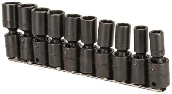 Proto - 10 Piece 3/8" Drive Deep Impact Socket Set - 6 Points, 10 to 19mm, Metric Measurement Standard - Industrial Tool & Supply