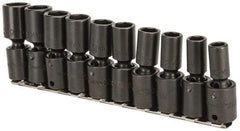 Proto - 10 Piece 3/8" Drive Deep Impact Socket Set - 6 Points, 10 to 19mm, Metric Measurement Standard - Industrial Tool & Supply